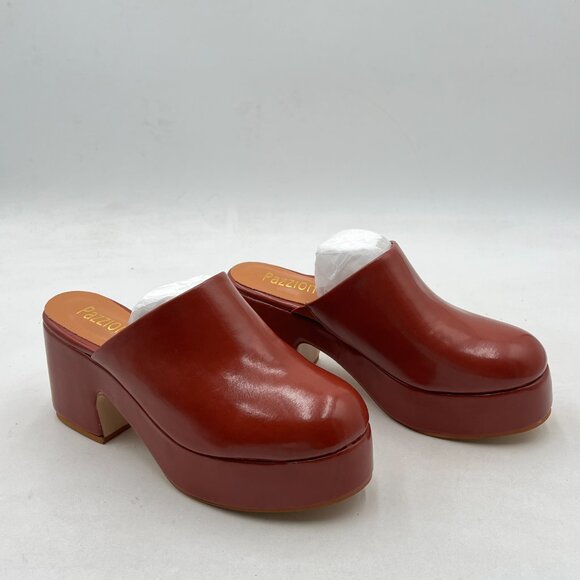 Pazzion Red Thick Platform Round Toe Mule Clogs Slip On Chunky High Heel Slipper - Picture 3 of 7